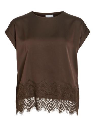 VIELLETTE S/S FULL SATIN LACE TOP - NOOS 34 Normal geschnitten - Coffee Bean