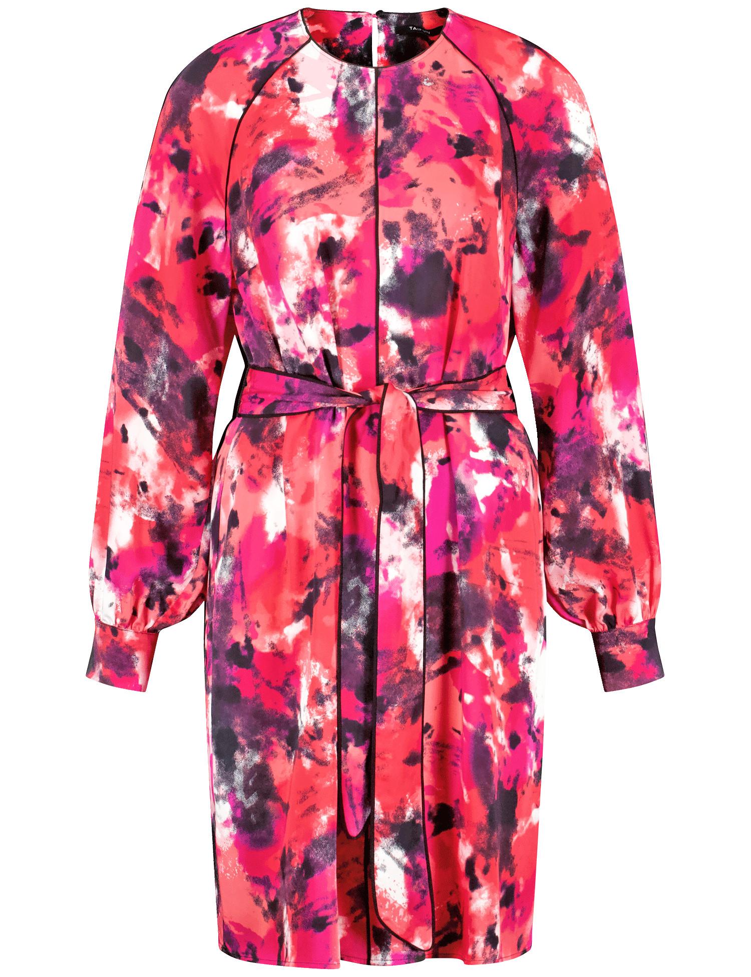 Gemustertes Kleid mit Bindegürtel 44 Figurumspielend - Geranium Gemustert