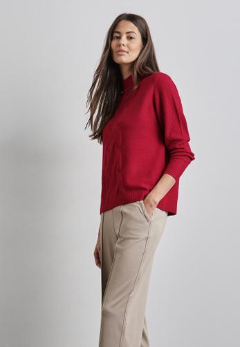 Pullover mit Strickmuster Rot 36