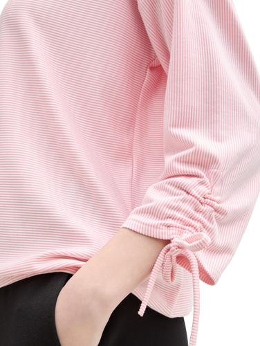 Loose Fit Langarmshirt mit Raffärmeln L Loose Fit - Pink White Stripe