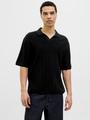 JORVARENNA KNIT SS SPLIT NECK L Locker geschnitten - Black