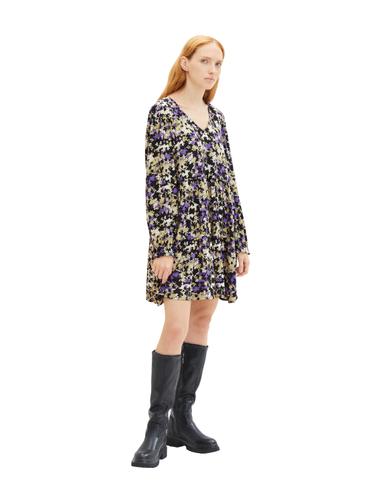 Mini Kleid mit Ballonärmeln XS Regular Fit - Lilac Green Flower Print