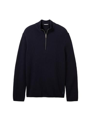Strickpullover mit Troyer Kragen XL Regular Fit - Knitted Navy Melange