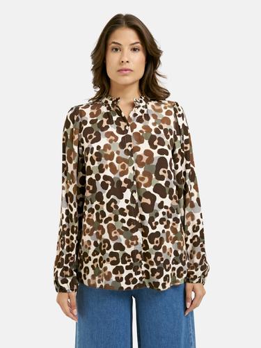 Ruffle Neck Blouse L - Choco Print