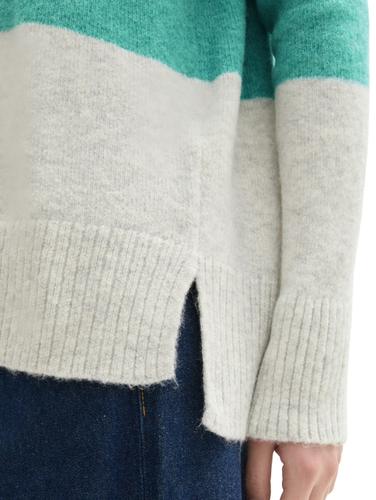Strickpullover mit Colour Blocking XL Regular Fit - Green Beige Colorblock