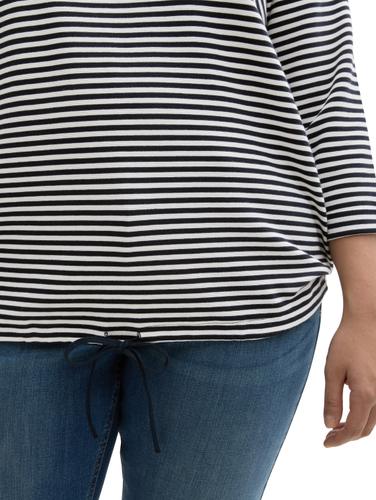 Plus Size - Langarmshirt mit Knopf-Details 54 Loose Fit - Offwhite Navy Regular Stripe