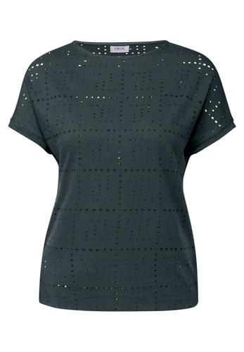 T-Shirt mit Lochmuster L - Slate Khaki