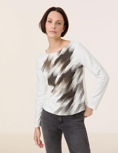 Langarmshirt mit platziertem Print 46 Figurumspielend - Offwhite Gemustert