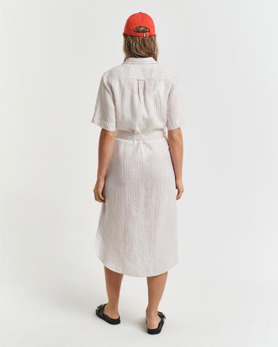 Gestreiftes Hemdblusenkleid aus Leinen 36 - Dry Sand