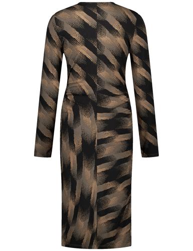 Jerseykleid mit Wickel-Effekt 38 Figurbetont - Wood Gemustert