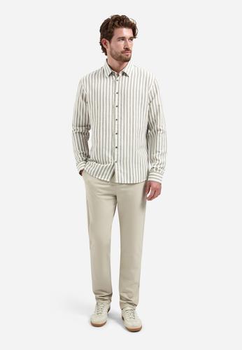 Shirt Vertical Big Stripe With Linen M Regular Fit - Taupe