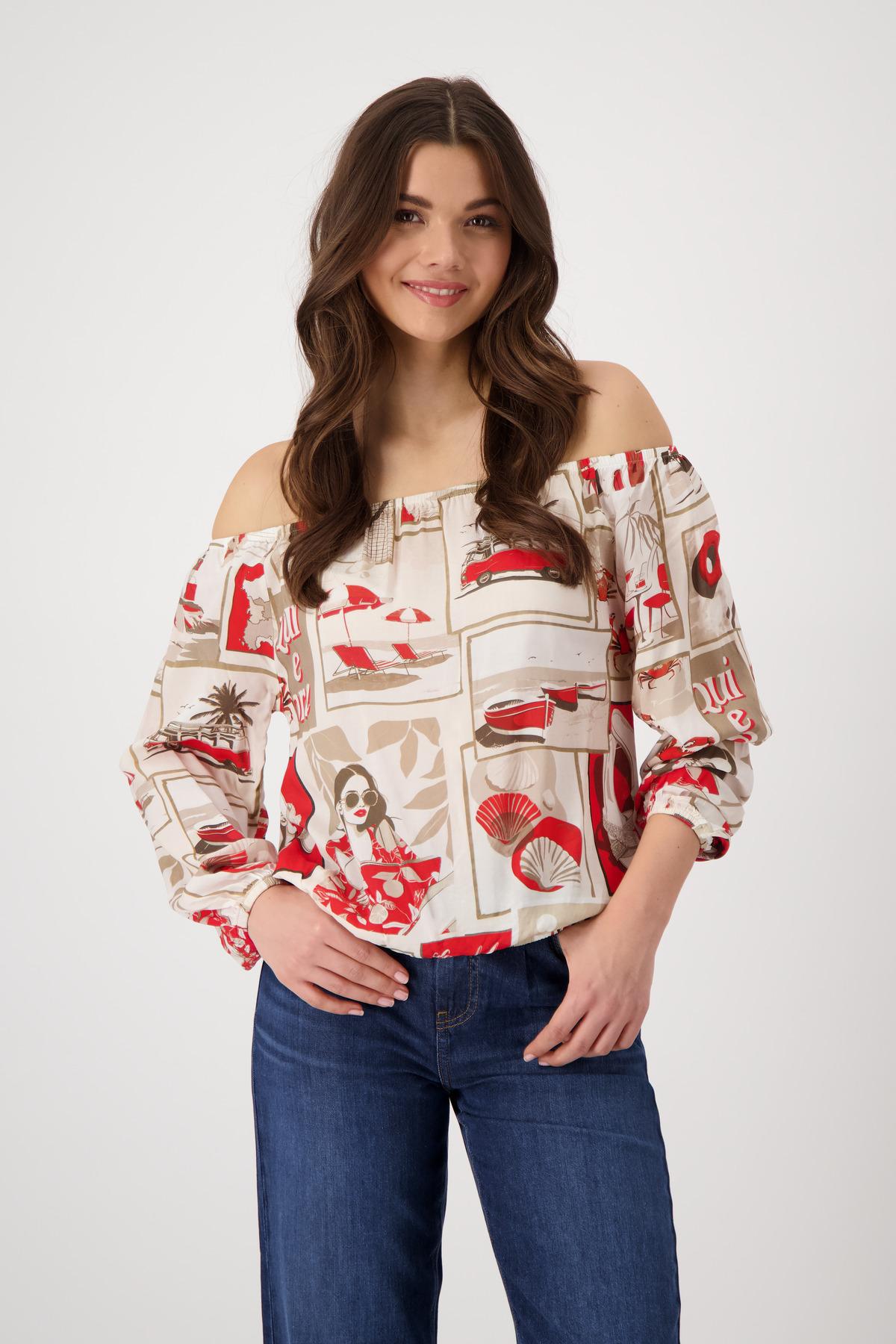 Bluse mit Polaroid-Print 36 - Red Gemustert