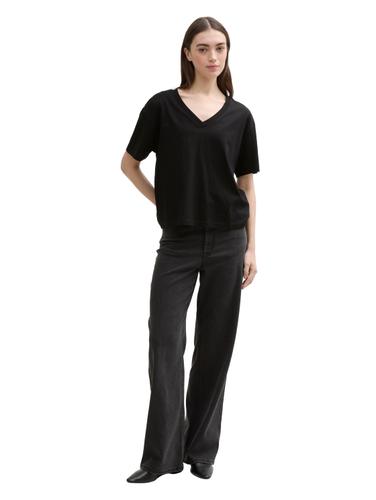 Boxy Fit T-Shirt mit V-Ausschnitt M Boxy Fit - Deep Black
