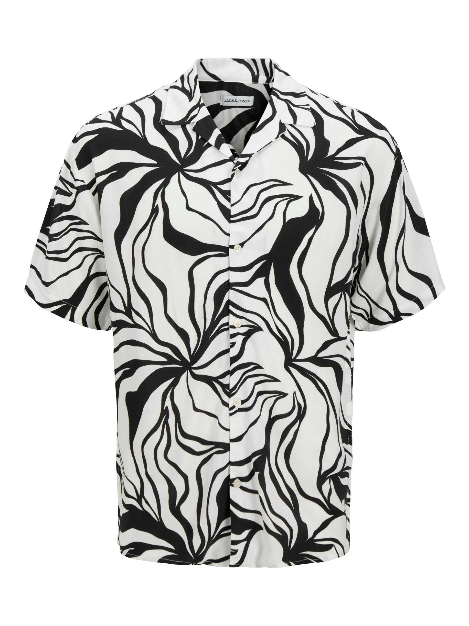 JJJEFF MONOCHROME RESORT SHIRT SS S Locker geschnitten - Black