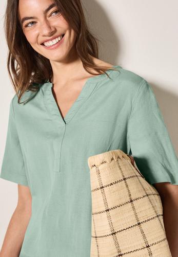 Split Neck Leinenmix Kleid L - Ice Sage Green