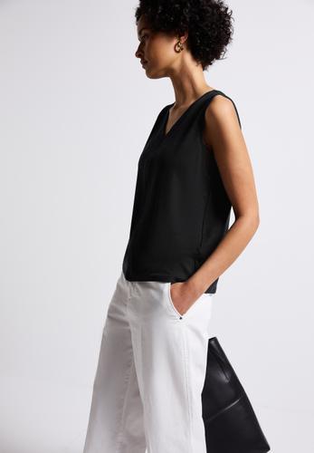 Jersey-Top mit Häkeldetails Schwarz 40