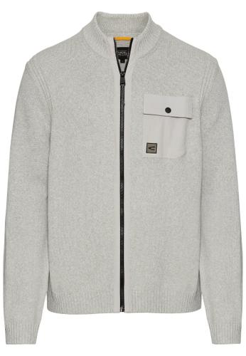 Strickjacke mit Stehkragen M Regular Fit - Stone Gray