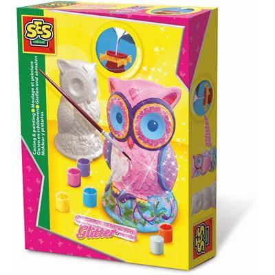 SES Creative - Gipsfigur Eule mit Glitzer