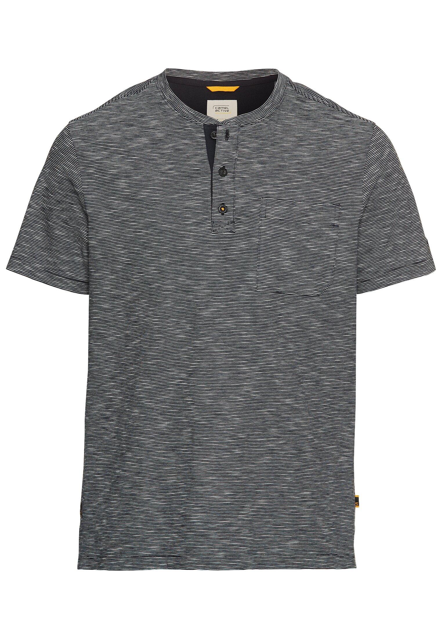 Kurzarm Henley aus reiner Baumwolle Blau XXL