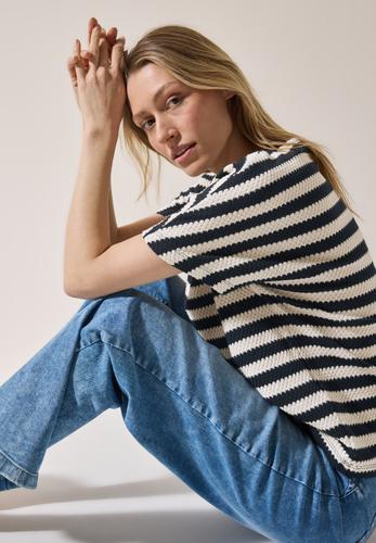 Gestreiftes Strukturshirt M - Light Alabaster White