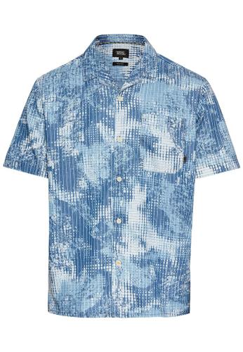 Kurzarmhemd mit Allover-Print Blau XL