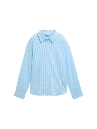 Loose Fit Seersucker Hemdbluse mit Streifenmuster XL Loose Fit - Vertical Blue White Stripe