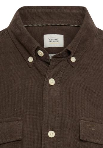 Langarmhemd mit aufgesetzten Taschen L Regular Fit - Dark Brown