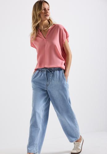Split Neck Bluse in Unifarbe 36 - Blush Peach