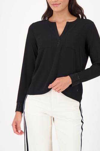 Crepe-Bluse mit Strasssteinen 40 - Schwarz