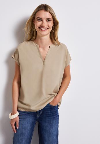 Split Neck Bluse in Unifarbe 36 - Coastal Beige