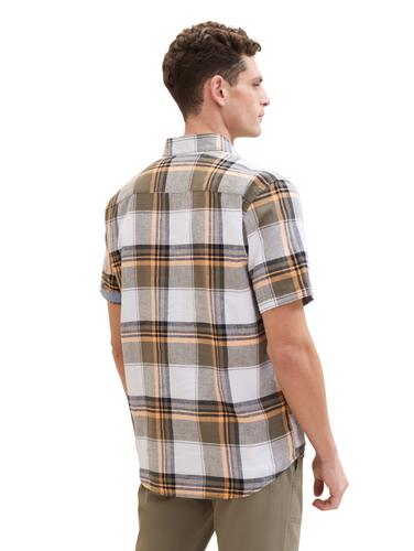 Hemd mit Leinen XL Regular Fit - Olive Orange Linen Check