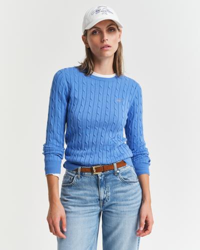 Zopfstrick Rundhalspullover aus Stretch-Baumwolle S - Perfect Blue
