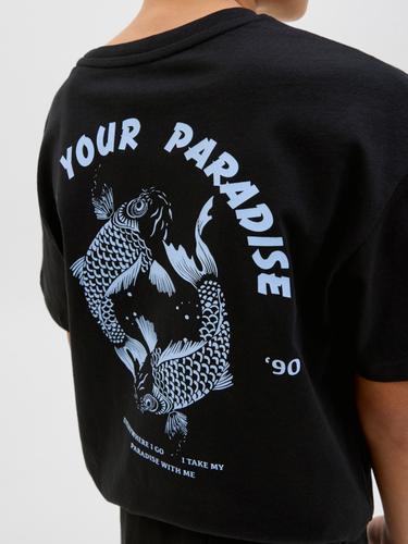 JJCHARGE PRINTED TEE SS CREW NECK JNR 140 Locker geschnitten - Black