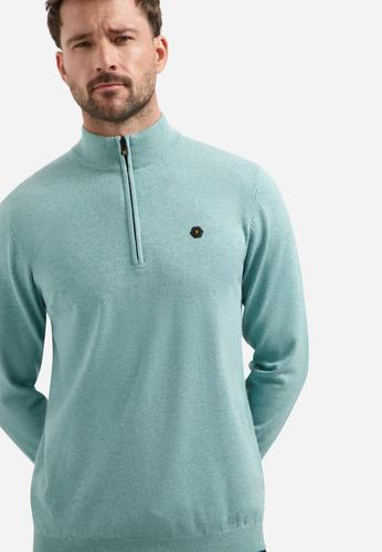 Pullover SU Collar Half Zip 2 Coloured Melange XXL Regular Fit - Arctic Blue