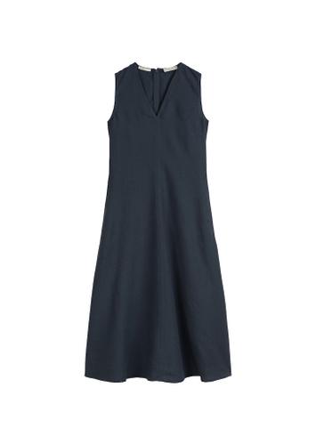 Ärmelloses Leinen-Kleid shaped flared 40 Shaped Fit - Muted Blue
