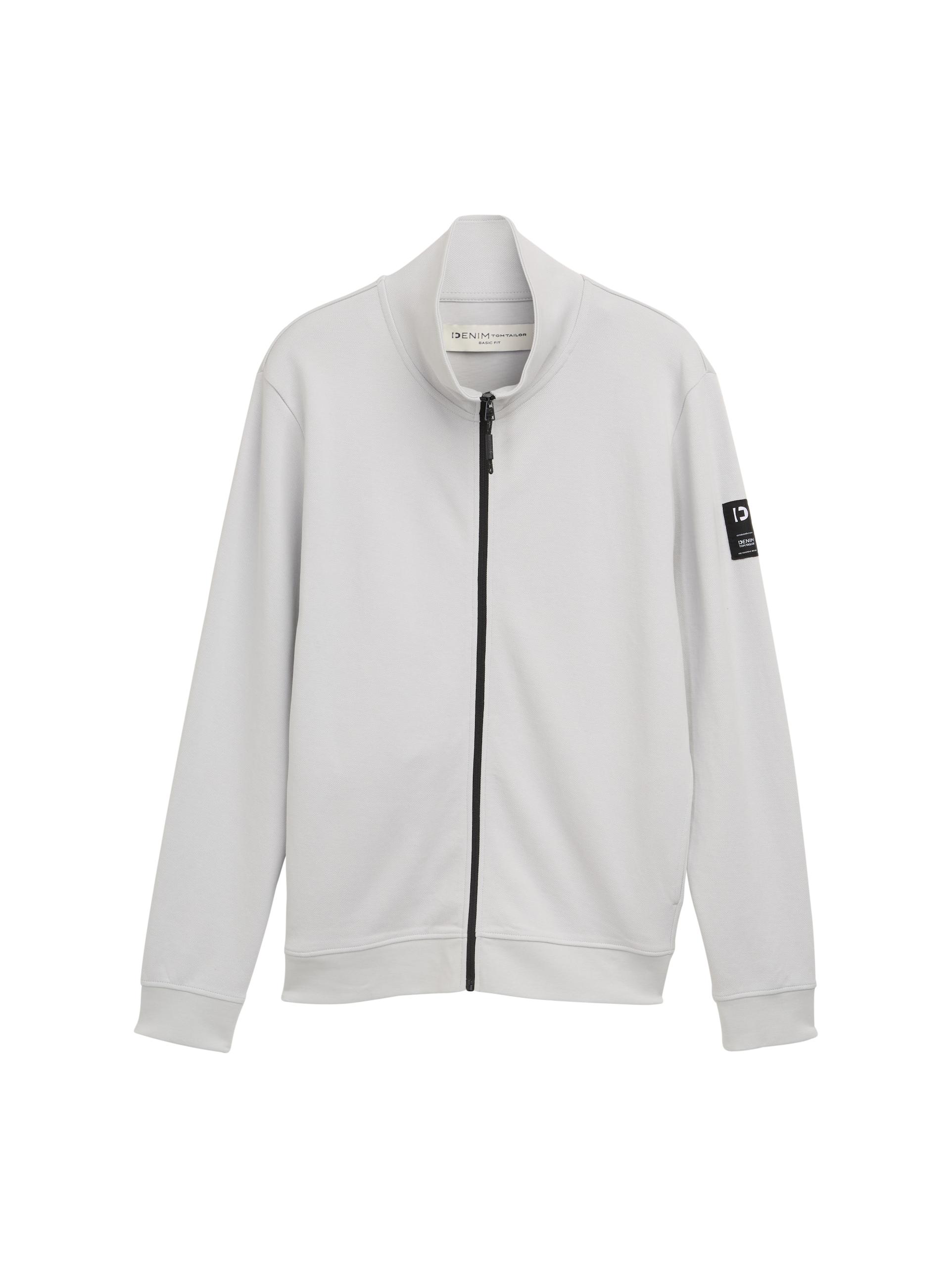 Piqué Sweatjacke mit Stehkragen M Regular Fit - Chalk Grey