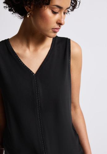 Jersey-Top mit Häkeldetails Schwarz 38
