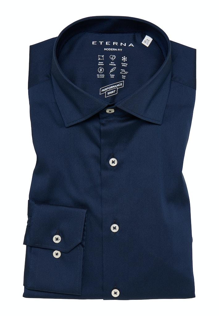 Performance Shirt Twill-Stretch Langarm Blau 40/Langarm - 65cm