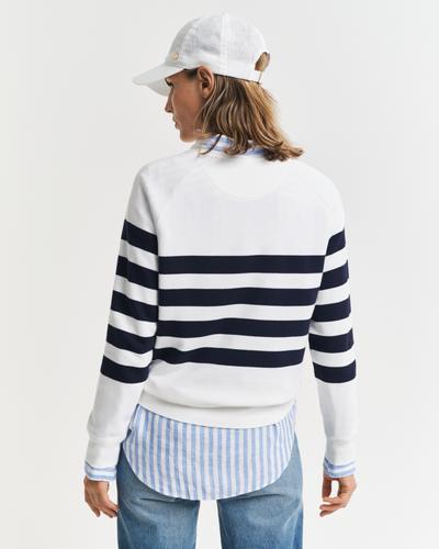 Gestreiftes Rundhals-Sweatshirt mit goldfarbenen Knöpfen S - Eggshell