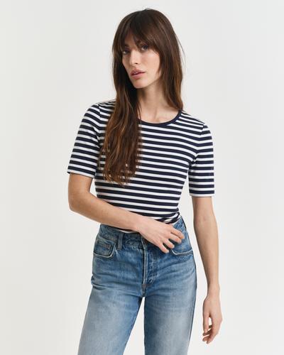 Geripptes T-Shirt mit Streifen S - Evening Blue