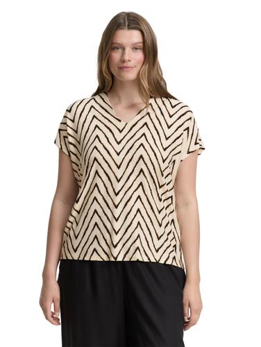 Plus Size - T-Shirt mit V-Ausschnitt 46 Regular Fit - Natural Zig Zag Design