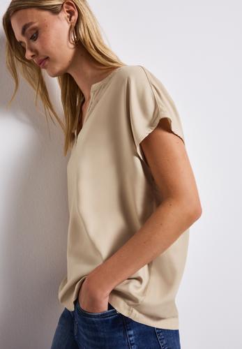 Split Neck Bluse in Unifarbe 36 - Coastal Beige