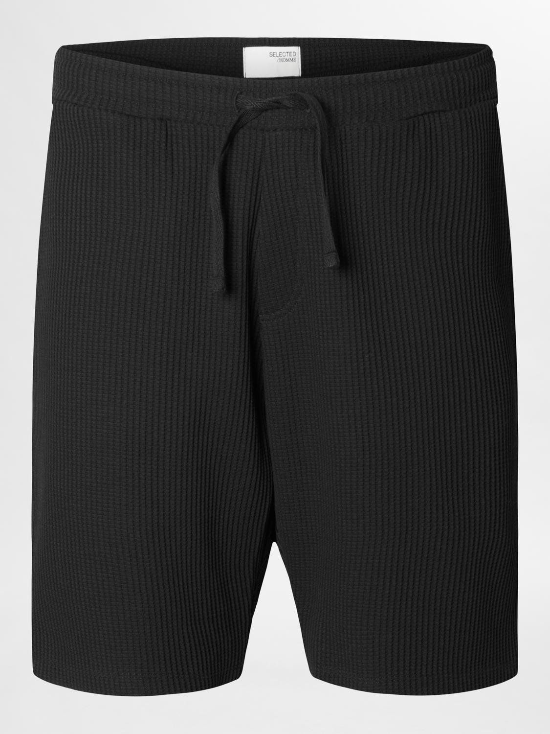 SLHLOOSE-CASPER WAFFLE SHORT EX S Locker geschnitten - Black