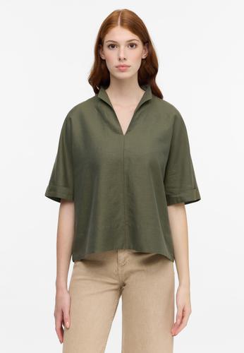 Linen Shirt Bluse Leinen Kurzarm 40/Kurzarm OVERSIZE FIT - Olive
