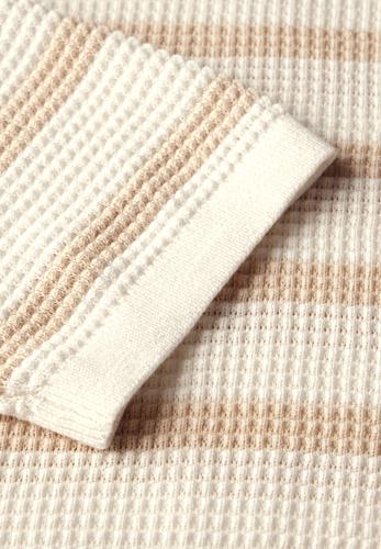 Gestreifter Strukturpullover L - Pearl Beige