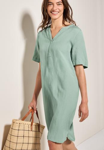 Split Neck Leinenmix Kleid L - Ice Sage Green