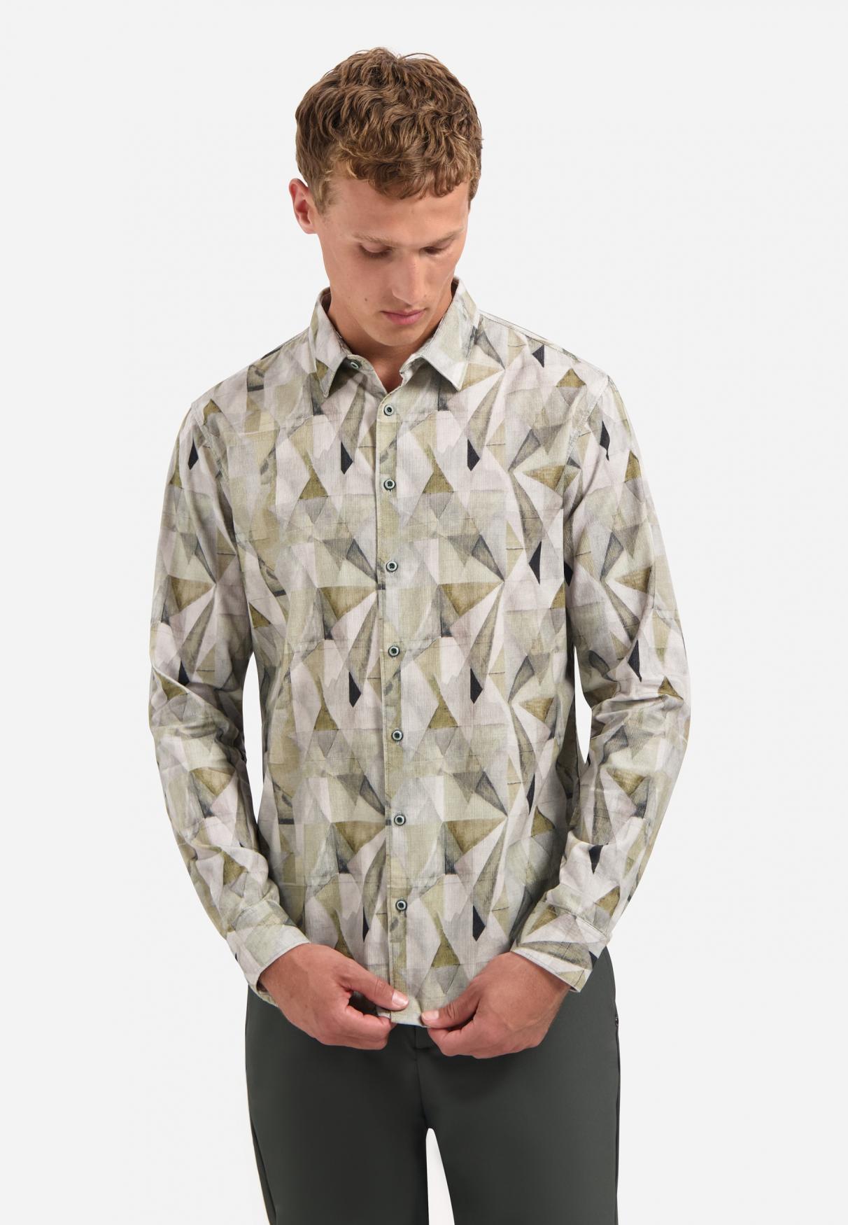 Shirt Allover Printed Fine Corduroy L Regular Fit - Light Moss