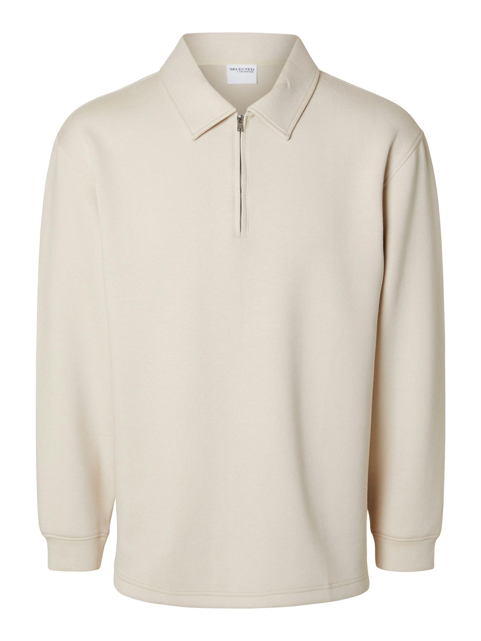 SLHRELAX-EMANUEL SOFT POLO ZIP SWEAT EX XL Locker geschnitten - Oatmeal