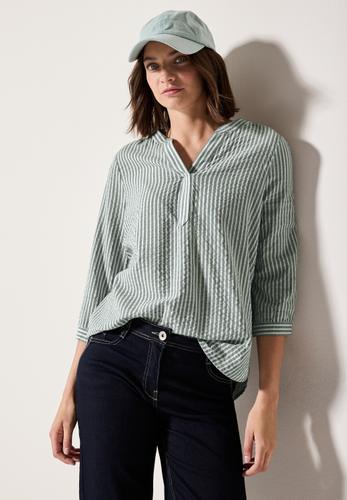 Gestreifte Seersucker Bluse L - Slate Khaki
