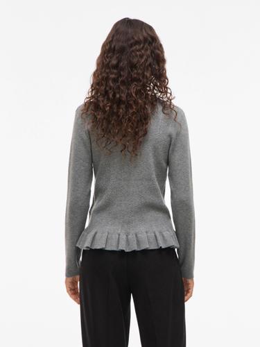 VINORTHY O-NECK L/S FRILL KNIT TOP/R S Normal geschnitten - Medium Grey Melange
